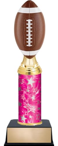 11.5" Football Color Trophies - Custom Engraved Football Pink and Silver Star Column Trophy Awards