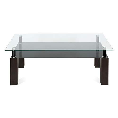 Image of Nilkamal Mississippi Tempered Glass Center Table | Coffee Table with Shelf (Color - Wenge)