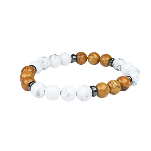ZHUPUK INTERNATIONAL Handmade Artwork Gemstone Brown Jasper and White Howlite Bracelet for Women and Men Reiki Healing Meditation Best gift for your loved ones stone for patience and calm easy to