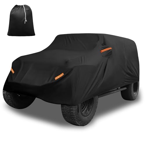 Image of X AUTOHAUX Car Cover for Jeep Wrangler 4DR 2007-2017 Aluminum Film Outdoor Waterproof Sun Rain Snow Hail Protection with Driver Door Zipper | Outdoor Waterproof Sun Rain Snow Hail Protection, Driver Door Zipper