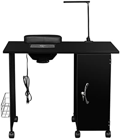 n/a Manicure Nail Table Station Steel Frame Beauty Salon Equipment Drawer with LED Lamp Black