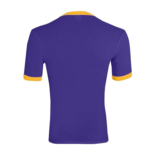 Augusta Sportswear Large Mens Ringer T-Shirt – Soft Jersey Knit Tee with Contrast Collar, Cuffs, and Classic Set-in Sleeves, Purple/Gold2