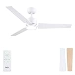 Newday 48 inch White Ceiling Fan with Lights and Remote Control, Quiet Ceiling Fan with Stepless Dimmable LED, Reversible DC Motor, 6 Speeds, 3 Timer, Memory Function for Bedroom Living Room Terrace