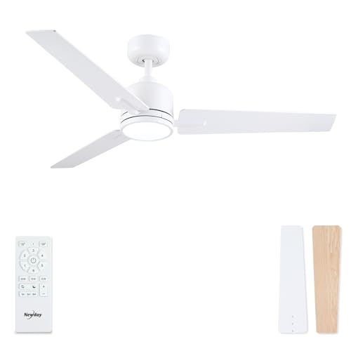 Newday Ventilatore da Soffitto Bianco 107cm, Ventilatore da Soffitto Bianco con Luce e Telecomando Silenzioso, Ventola Soffitto Réversible, Pale da Soffitto con Luce Dimmerabile, 6 Velocità, 3 Timer
