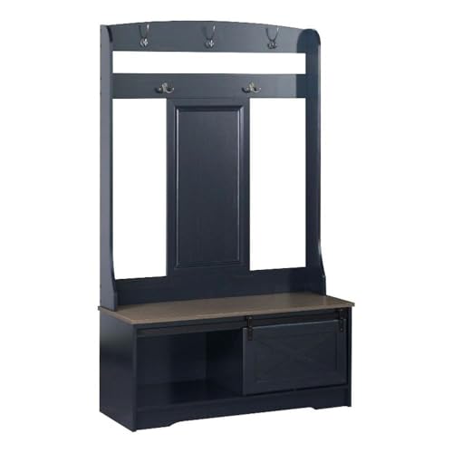 Oos Living Barndoor Large Hall Tree Bench, Antique Black & Walnut