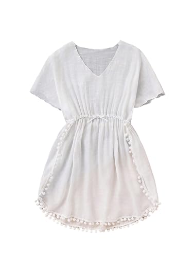 SHENHE Girl's Swimsuit Coverups Chiffon Short Sleeve Beach Dress Bathing Suit Cover Up