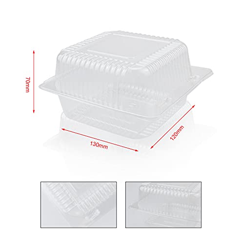 Tkonline 100 Pcs Clear Plastic Square Food Containers, Disposable Clamshell Cupcake Cups Holders For Sandwiches, Fruit, Bread Preseration(5.4" X 4.7" X 2.8") #TOP1