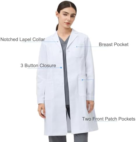 Unisex White Lab Coat For Men Women Scientist Doctor Workwear Costume Halloween Career Chemistry Study Lab Uniform (White, XX-Large) - 4