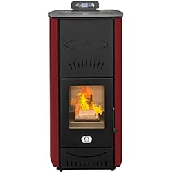 Stufe a Pellet Italia srl - Estufa de pellets New York, mod. 22 kw, hidroestufa, calienta hasta 140 m², 5 niveles de potencia, programable (rojo)