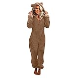 Overall Damen Kuschelig Winter Elegant Hochzeit Langarm Jumpsuit Schlafanzug Warm Fleece Große Größe Pyjama Einteiler Teddyfleece Onesie Schwarz Kuscheljumpsuit Frauen Anzug Flauschig