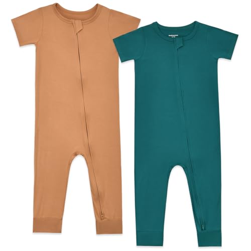 Image of Aablexema Baby Romper Bamboo Rayon Short Sleeve Footless Pajamas 2 Way Zipper Summer Jumpsuit Outfit