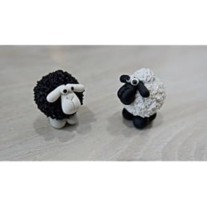 2 Miniature Sheep Figurines, White & Black, Made from The Best Special of Clay in Thailand. It is an Ideal Handicraft for Decorating Home and Garden. 2 Miniature Sheep Figurines White Black Made from The Best Special of Clay in Thailand It is an Ideal Handicraft for Decorating Home and Garden