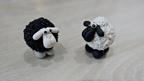2-Miniature-Sheep-Figurines-White-Black-Made-from-The-Best-Special-of-Clay-in-Thailand-It-is-an-Ideal-Handicraft-for-Decorating-Home-and-Garden 2 Miniature Sheep Figurines White Black Made from The Best Special of Clay in Thailand It is an Ideal Handicraft for Decorating Home and Garden