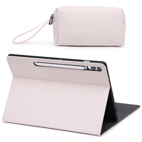 HYZUO Case for Samsung Galaxy Tab S9 FE+ Plus/Galaxy Tab S9+ Plus 12.4 Inch 2023, Multi-Angle Viewing Folio Stand with S Pen Holder, Protective Tablet Cover with Pouch, Auto Wake/Sleep, Apricot