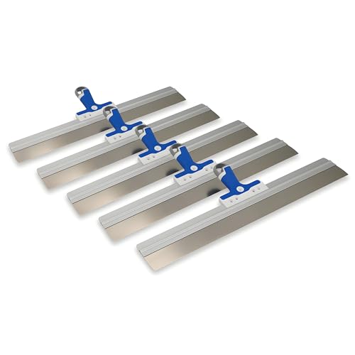 DEWEPRO 5er-Set Edelstahl-Fassadenspachtel 600 × 50 mm – Flächenspachtel mit Aluprofil und 3-Komponenten-Softgriff – Robust für Glätten, Spachteln und großflächige Oberflächenbearbeitung