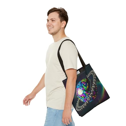 Premium Tote Bag - A Colorful Disco Planet Glowing with Mirrors - Reinforced Stitching3