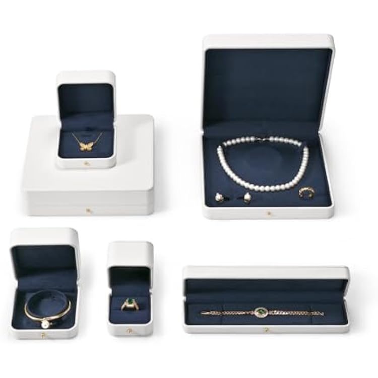 Blue Velvet Interior Jewelry Gift Box for Bangle Bracelet White PU Leather Bangle Box