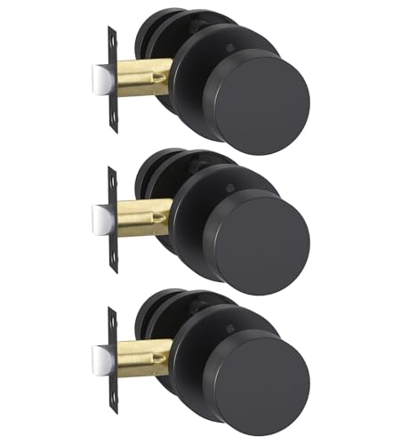 Goldenwarm Black Door Knobs Interior, Zinc Alloy Matte Black Privacy Door Knob, Interior Door Knobs for Bathroom, Bedroom Door Knob, Heavy Duty Round Ball (3 Pack)