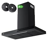 CIARRA CBCB9102 A++ Dunstabzugshaube 90cm Umluft Abluft Abzugshaube 650m³/h mit CBCF003 Aktivkohlefilter TouchControl 4 Stufen Inkl. Booster Schwarz