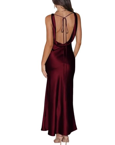 Satin Maxi Wedding Guest Dress Backless Tie Back Bridesmaid Dresses Formal Cocktail Party Gowns