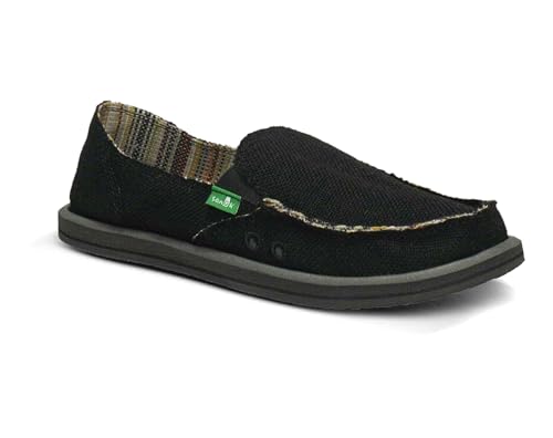 Sanuk Womens Donna Hemp Loafers | Womens Shoes | Slip On Shoes for Women | Women's Slip-on Loafers | Memory Foam Footbed, Black, 11