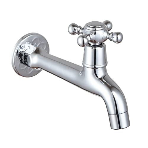Rubinetto in Ottone Lavanderia Bagno Montaggio A Parete Lavatrice Rubinetto Esterno Tubo Singolo Rubinetto Freddo Croce Maniglia Cromo Cromo