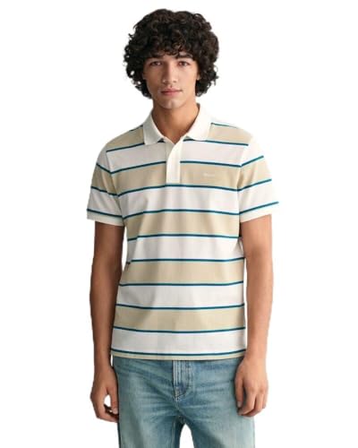 GANT Stripe Pique SS Polo Shirt, Silky Beige, XL