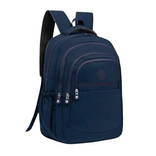 Mochila Clássica Unisex, Multi-Compartimentos, Alças Acolchoadas Ajustáveis, Bolso Lateral para Garrafa, Zíper Durável (Azul)