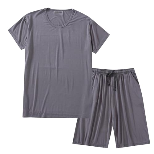 Men Solid Color Basic Summer Pajamas Set, Lightweight Soft Comfy Loungewear Pjs Short Sleeve Crewneck Shirts and Shorts3