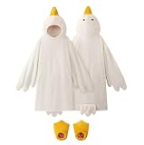 Generisch Wearable Goose Blanket Hoodie Onesie,Duck Oversized Blankets Hooded Costume for Adult & Kid, Wearable Soft Animal Onesie for Kids with Sleeves&feet Slippers (beige,S)