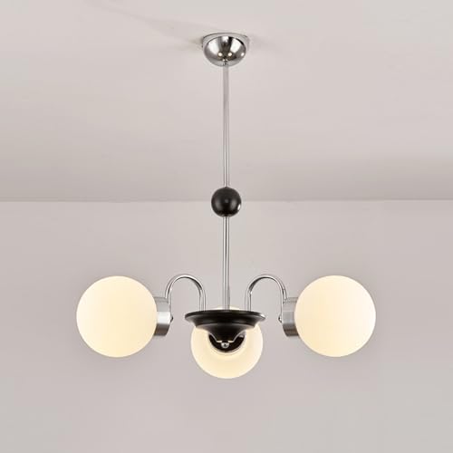 Chandelier en verre noir Spoutnik suspension du lait blanc chromé luminaire 3 lampes