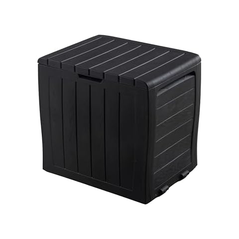 simpa 120L Black Wood Panel Effect Plastic Garden Storage Box All Weather Resistant Cover