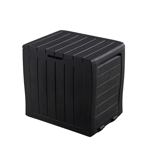 simpa 120L Black Wood Panel Effect Plastic Garden Storage Box All Weather Resistant