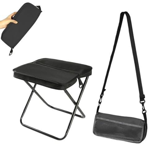Klapphocker, Campinghocker Faltbarer, Tragbarer Klappbarer Hocker, Camping Klappstühle mit Aufbewahrungsbeutel, Leicht Gartenhocker Klappbar für Outdoor Reisen Wandern Angeln Grillen (Schwarz Klein)