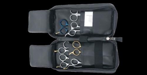 Kenchii Beauty Shear Case Holds Eight 6.5" Shears - Black Leather KEL8 Brand New