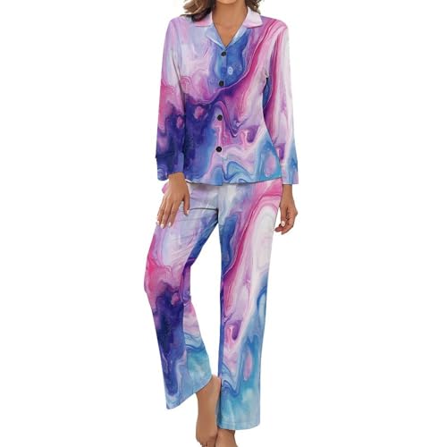 Pyjama femme imprimé marbre fluide et ample pour la nuit