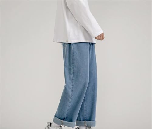 Men's Solid Color Loose Button-Down Jeans Soft Mid-Rise Straight Denim Wide-Leg Pants3