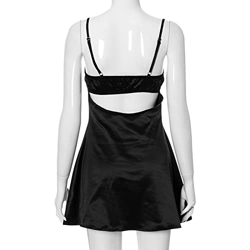 Nufiwi Women Sparkle Mini Dress Sleeveless Backless Bodycon Short Dresses Spaghetti Strap Rhinestone Party Club Cami Dress(Lace Black,S) #TOP5