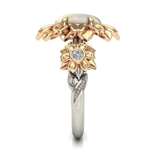Anneaux ring dorés motif fleur ronde avec pierre blanche chic - 3