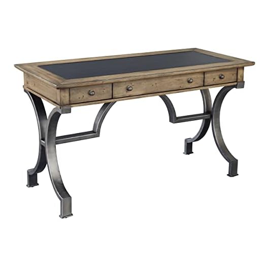 Hekman Furniture Aspen Home Office Desk – Aspen Finish, 3 Storage Drawers, Brown Leather Desk Top, Mahogany Solids & Veneer, Nickel Hardware & Metal, Modern Home Office Furniture
