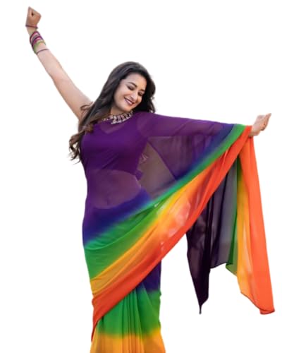 BE4ME.COM Alia bhatt Saree Rocky aur rani movie saree celebraty inspired sari Bollywood partywear Georgette Printed saree