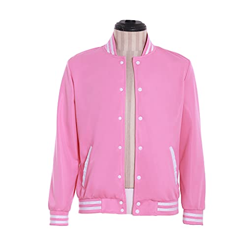 Men's Pink Baseball Jacket Button up Varsity Coat School Uniform Sportswear Casual Top2