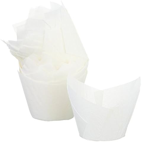 Decony Large Tulip Cupcake Liners - MADE IN USA - Muffin Baking cups Paper Liners - Great for large cupcakes and muffins - Appx. 100 Ct. 2 3/4-4 (White) Cover