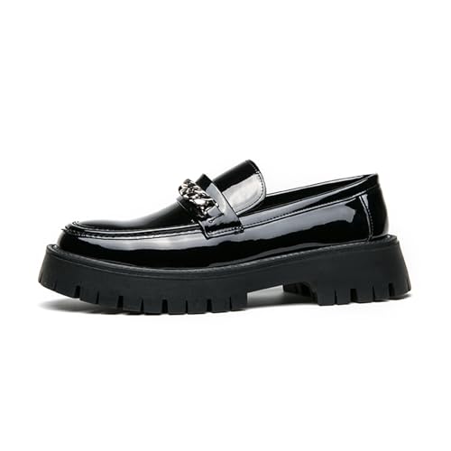 Men's Shiny Metallic Leather Slip-On Loafers with Chain Detail Lightweight Round Toe Chunky Sole Moccasins for Party Casual and Daily Wear3