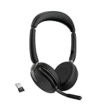 Jabra Evolve2 65 Flex Auriculares Estéreo Inalámbricos con Bluetooth, Tecnología ClearVoice con Cancelación de Ruido y ANC Híbrido, Certificados para MS Teams, Negro