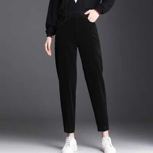 Pantalon décontracté en velours côtelé femme hiver couleur unie chaud - 3