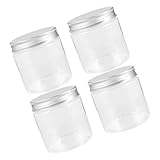 NUOBESTY Tarros Plásticos Transparentes de Boca Ancha Tapa de Aluminio Hermética, 4 Piezas de 250 Ml, Portátiles y Ligeros para Almacenamiento de Especias y Cosméticos en Cocina y Viajes