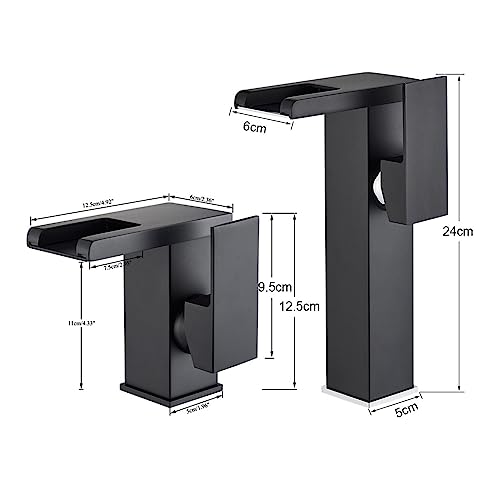Robinet d'évier cascade noir mitigeur LED anti-brûlure vasque