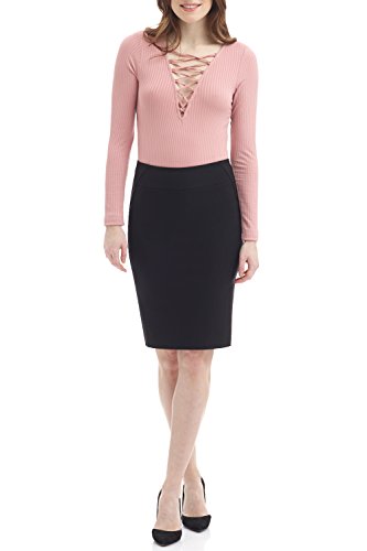 Rekucci Women's Ease Into Comfort Fit Perfect Midi Pencil Skirt (Large, Black) #TOP3