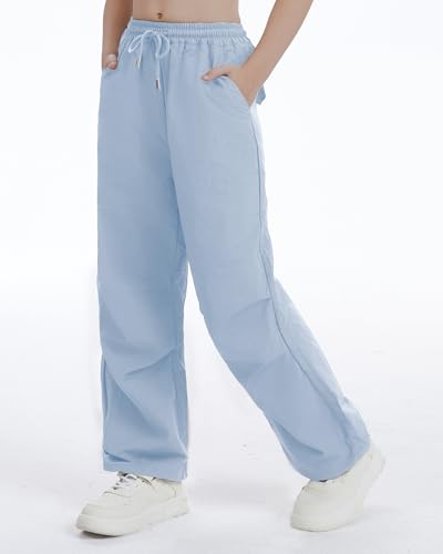 Image of Girls Parachute Cargo Pants Drawstring Waterproof Causal Hiking Pants for Girls Pockets Lightweight Running Joggers